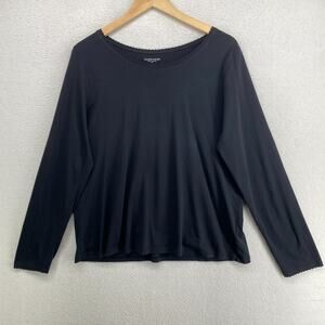 EILEEN FISHER Top XL Pajama Organic Cotton Jersey Scallop Long Sleeve PJ Black